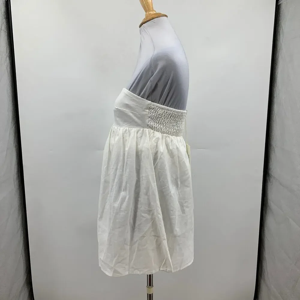 Peppermayo Dress Womens 0 White Dylan Babydoll Linen Blend Smocked Lined Mini